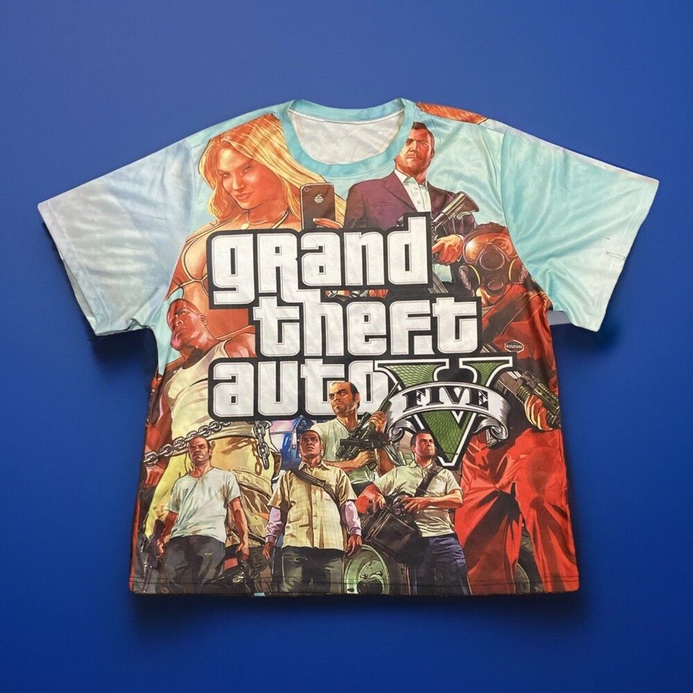 Rare Grand Theft Auto V GTA 5 Video Game Theme Printed Men's Shirt 2X